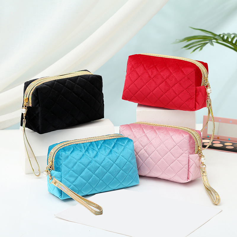 Phone Accessories Wholesale In China - Golden Velvet Women's Cosmetic Bags Imitation