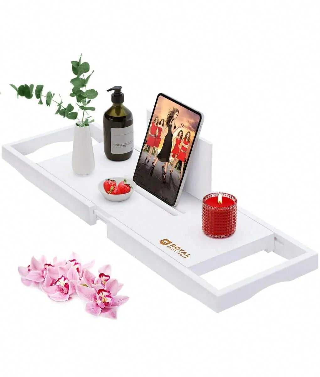 Phone Accessories Rack - Wood Bathtub Tray Caddy, Luxury Adjustable