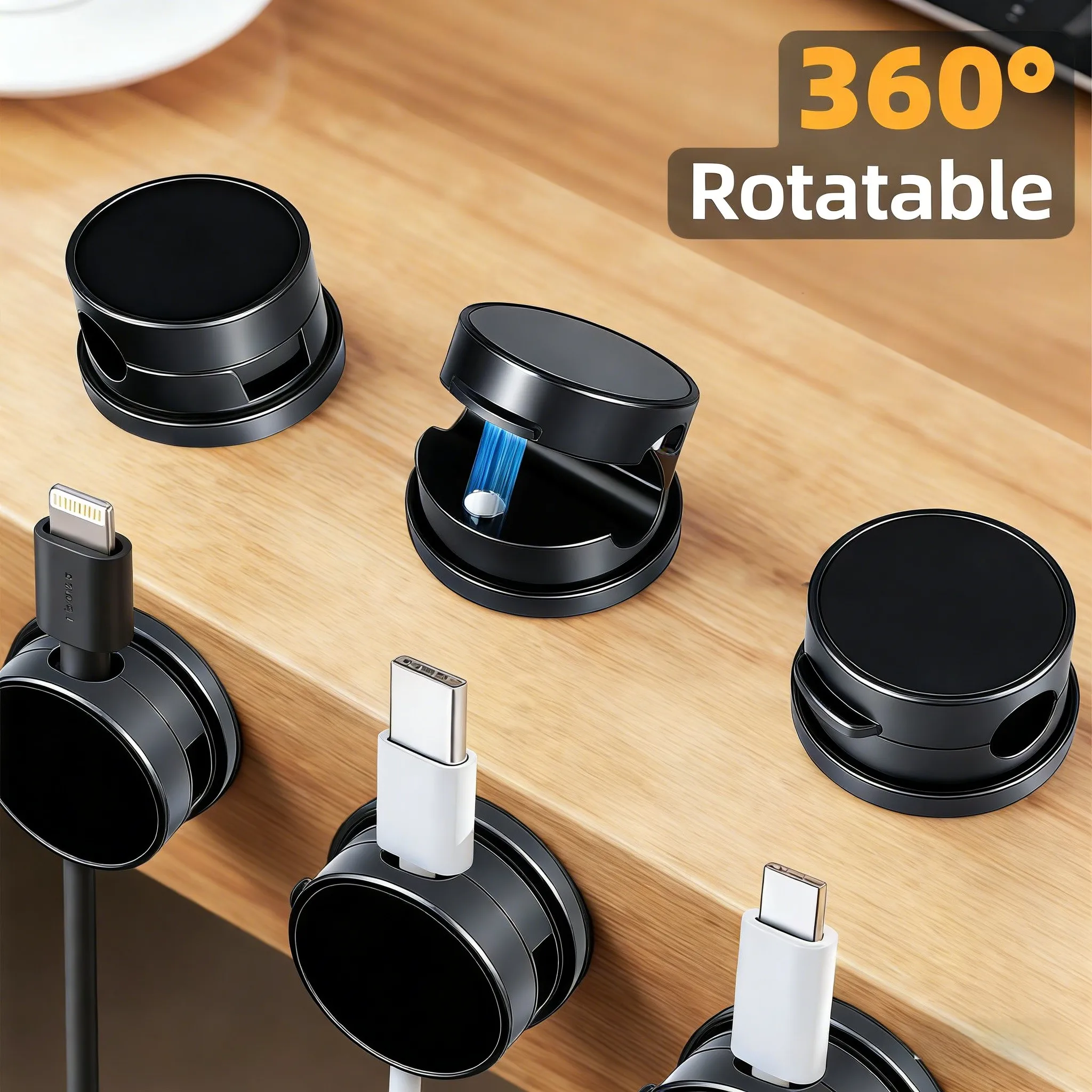 Cable Organizer Magnetic - 6PCS 360° Rotation Magnetic Cable Clips