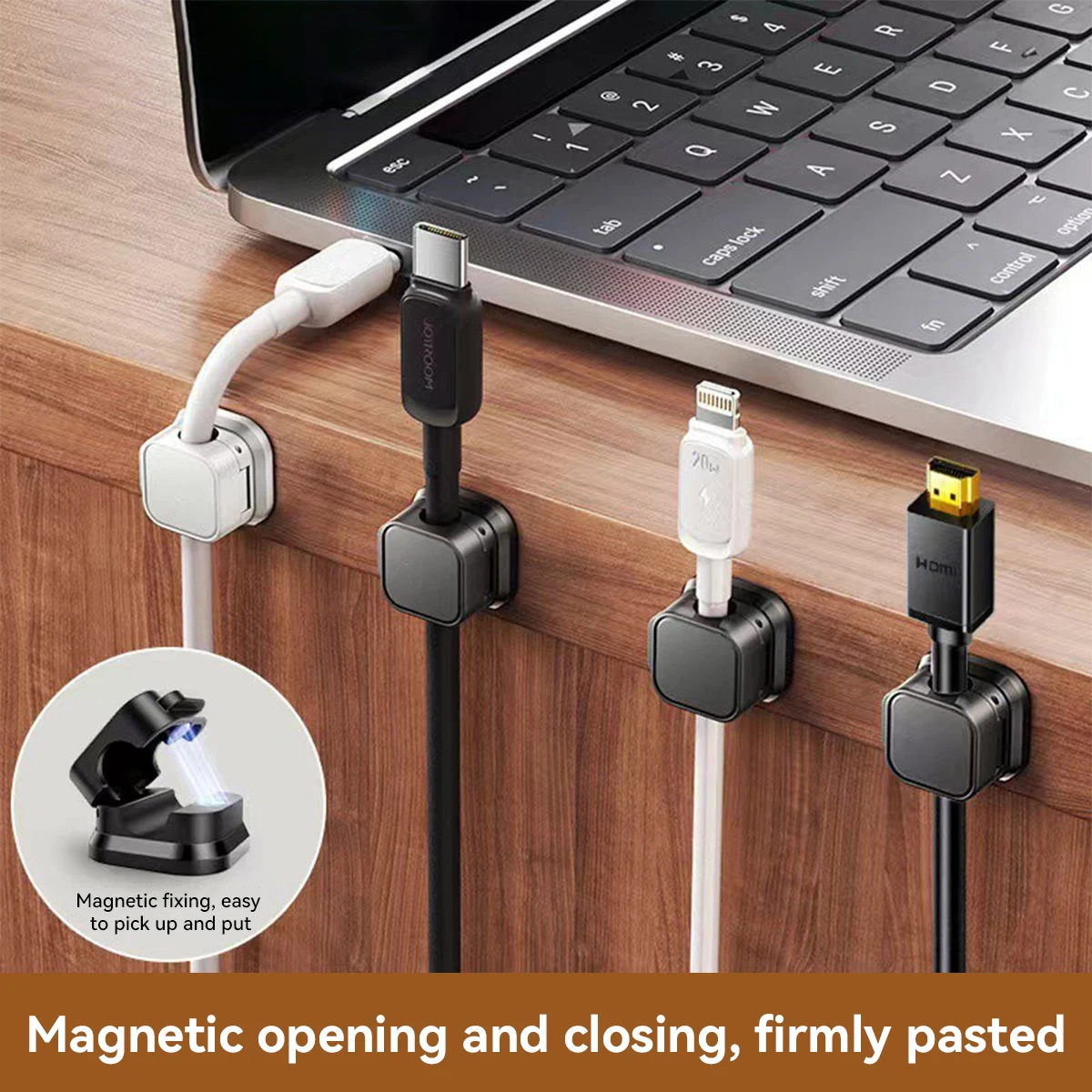 Cable Organizer Magnetic - 5Pcs Magnetic Cord Clip Organizer, Self-Adhesive