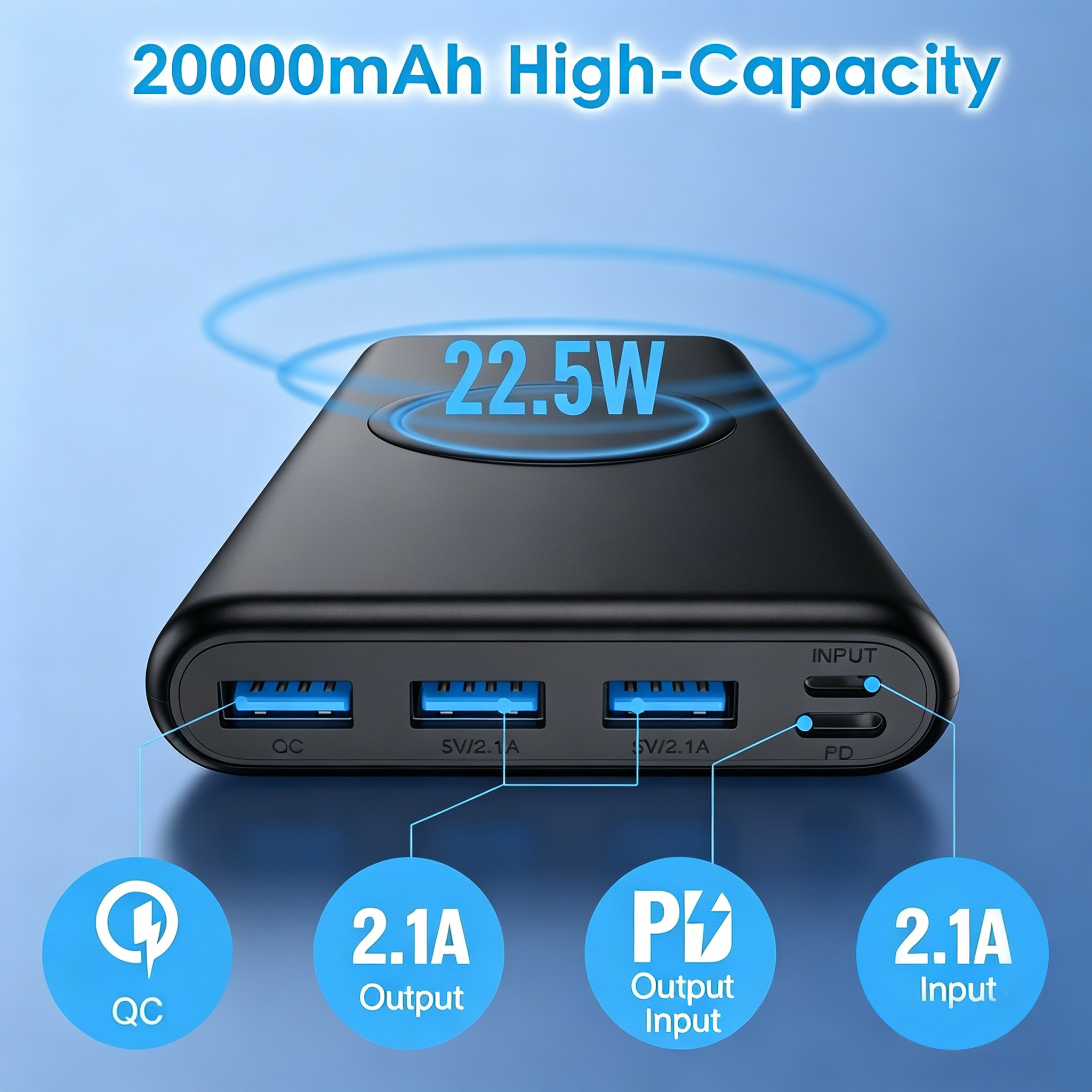 PD 22.5W Wireless Charging Pow - Portable Charger 20000Mah のレビューと価格